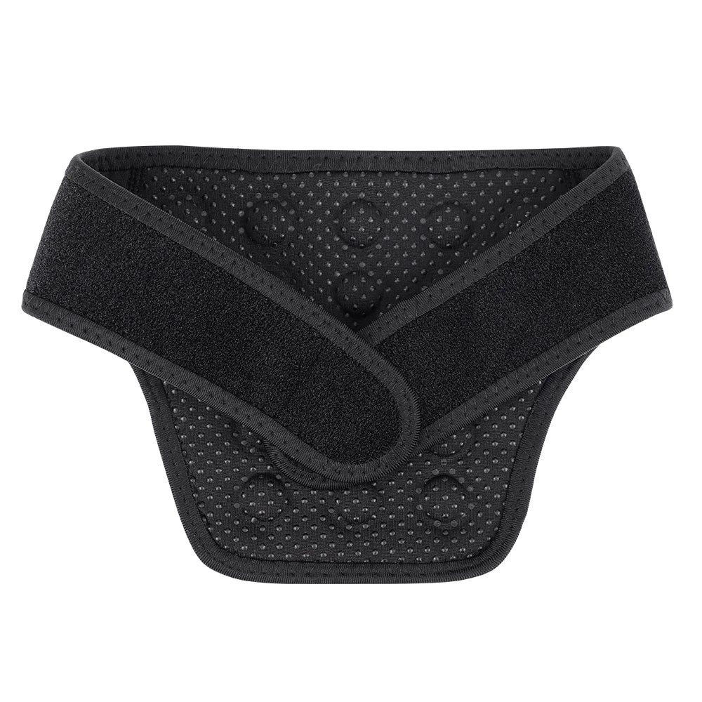 Komplettansicht magnetische Nackenbandage schwarz mit Wärmefunktion ideal bei chronischen Nackenschmerzen und Verspannungen