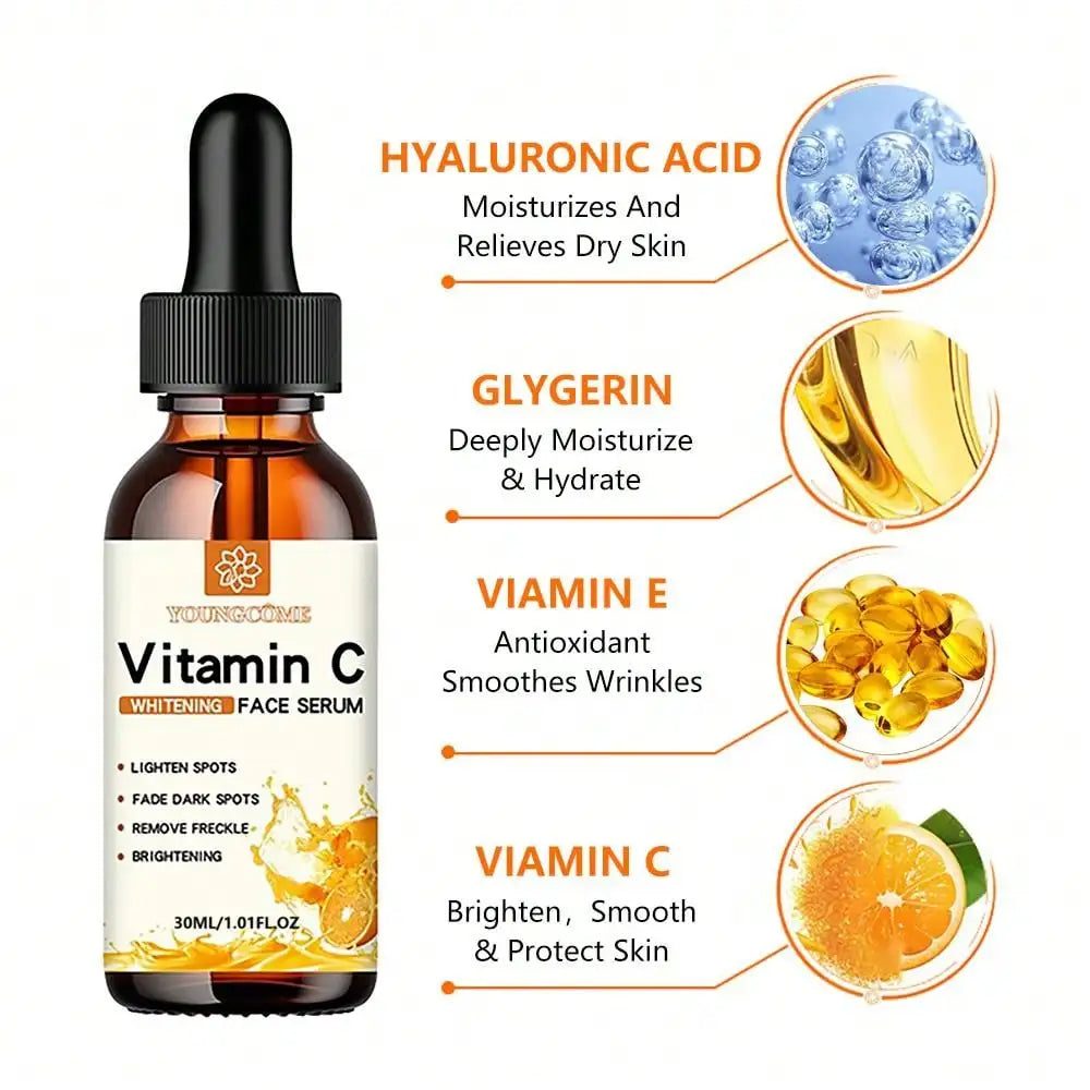 Vorher-Nachher Vergleich zeigt Reduzierung von Pigmentflecken und Falten durch Vitamin C Serum nach 4 Wochen Anwendung