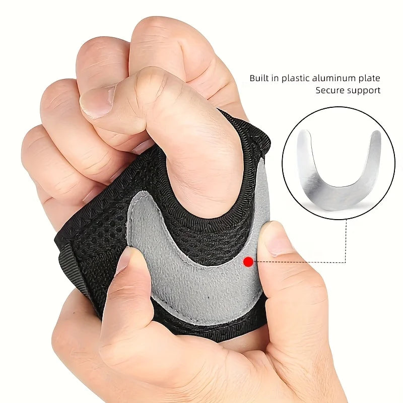 Ergonomische Handgelenkbandage mit Daumenstütze zeigt anatomisch korrekte Positionierung der Aluminium-Clip-Platte
