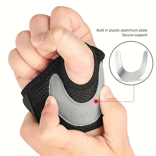 Ergonomische Handgelenkbandage mit Daumenstütze zeigt anatomisch korrekte Positionierung der Aluminium-Clip-Platte