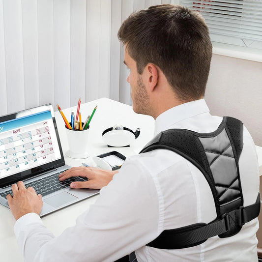 Haltungskorrektur Rückenbandage für Nacken- und Schulterschmerzen, verstellbare Passform, obere Wirbelsäulenstütze schwarz