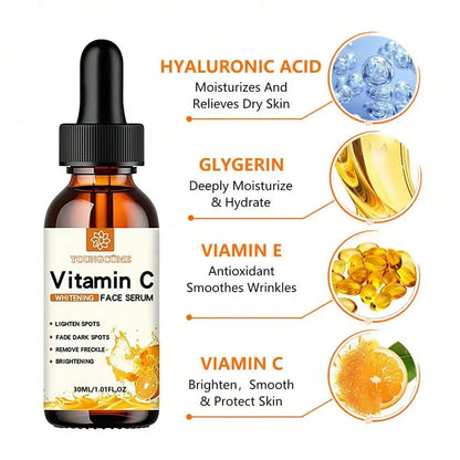 Vorher-Nachher Vergleich zeigt Reduzierung von Pigmentflecken und Falten durch Vitamin C Serum nach 4 Wochen Anwendung