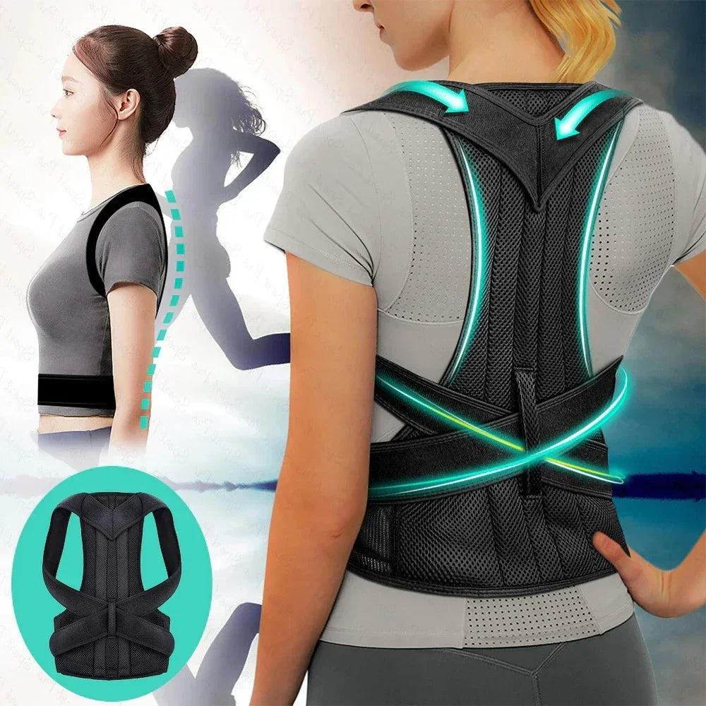 Verstellbarer Haltungskorrektor schwarz aus atmungsaktivem Polyester - Ergonomischer Rückenstütze Geradehalter Universal Fit
