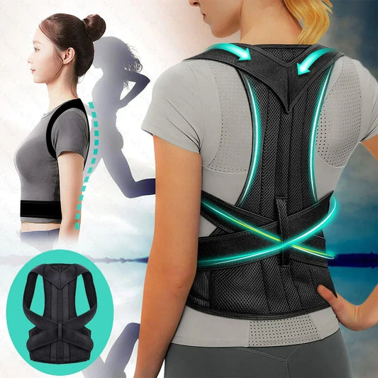 Verstellbarer Haltungskorrektor schwarz aus atmungsaktivem Polyester - Ergonomischer Rückenstütze Geradehalter Universal Fit