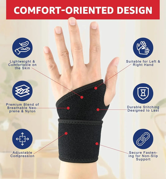 Handgelenkbandage mit Daumenschlaufe im Einsatz, lindert Daumenarthrose und Karpaltunnel, ergonomische Stabilisierung