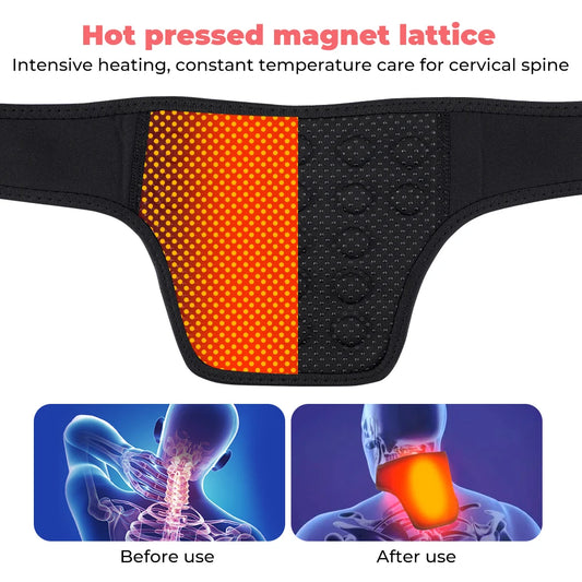 Ergonomische Nackenbandage mit Magnetfeldtherapie zeigt anatomisch korrekte Platzierung für optimale Halswirbelsäulen-Unterstützung